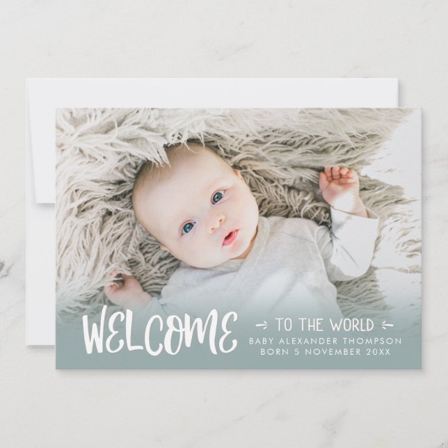 Nyfödd Baby Välkommen till World Blue Photo Birth Meddelande (Framsida)