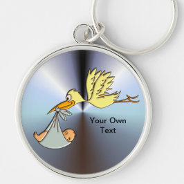 Nyfödd babyankomst - en flygStorkleverans Rund Silverfärgad Nyckelring