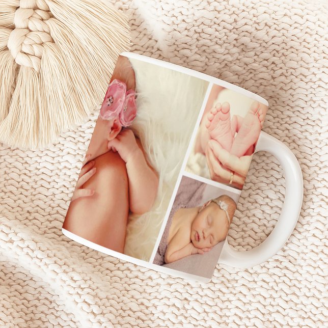 Nyfödd Babyflicka Foto Collage Kaffemugg (Skapare uppladdad)