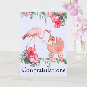 Nyfödd Babyflicka Grattis Rosa Flamingos Kort