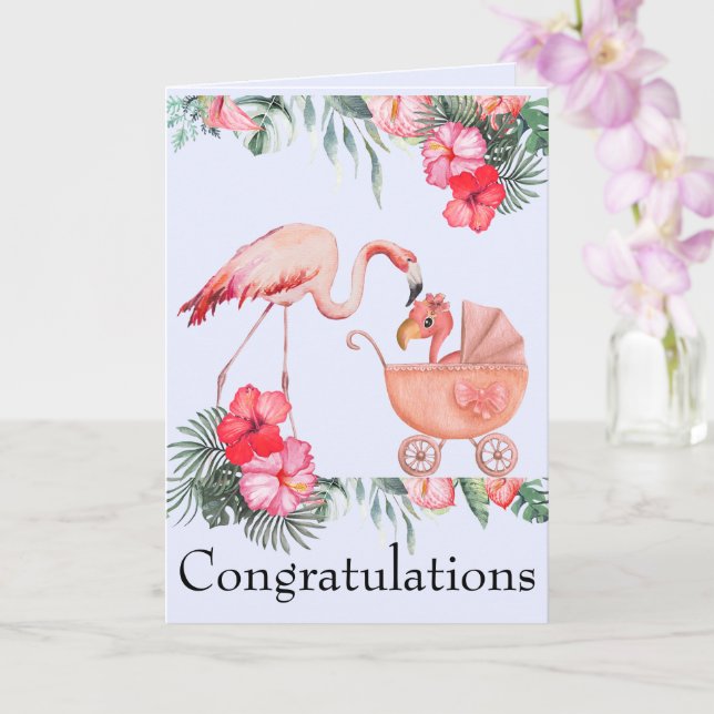 Nyfödd Babyflicka Grattis Rosa Flamingos Kort (Orkide)