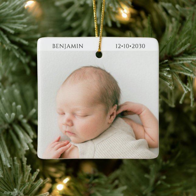 Nyfödd Babys Foto Minne Julgransprydnad Keramik (Träd)