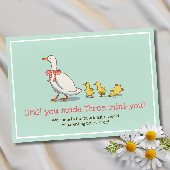Nyfödd bebis Ankor Mint Grönt Triplets-Grattisar Kort (New Baby Ducks Mint Green Triplets Congratulations Card)