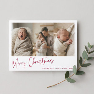 Nyfödd Bebis Annonsering Jul Foto Röd Julkort