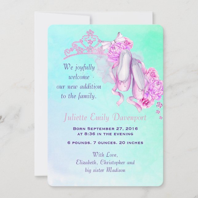 Nyfödd bebis: Balletttema för födelsemeddelande Inbjudningar (Framsida)