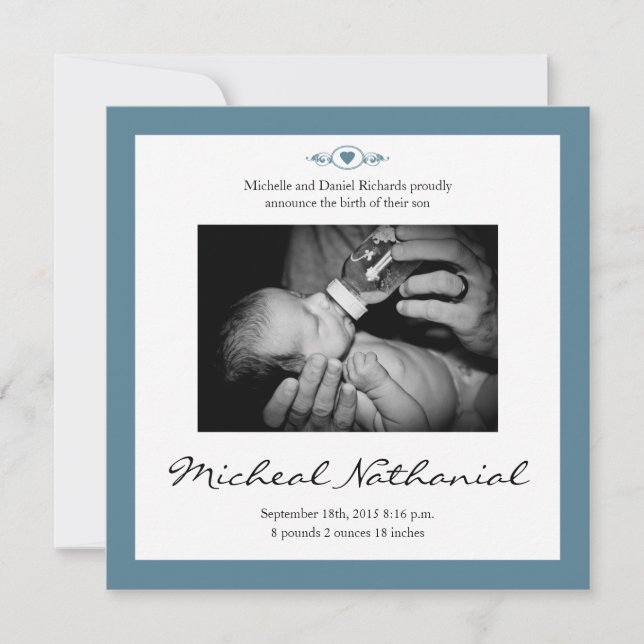 Nyfödd bebis Birth Announcement Boy Blue Meddelande (Framsida)