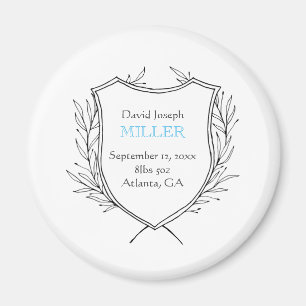 Nyfödd bebis Birth Announcement Family Crest Blue Magnet