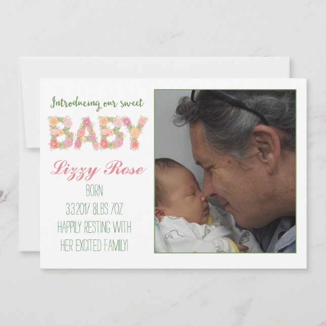 Nyfödd bebis Blommigt-meddelande Meddelande (Framsida)