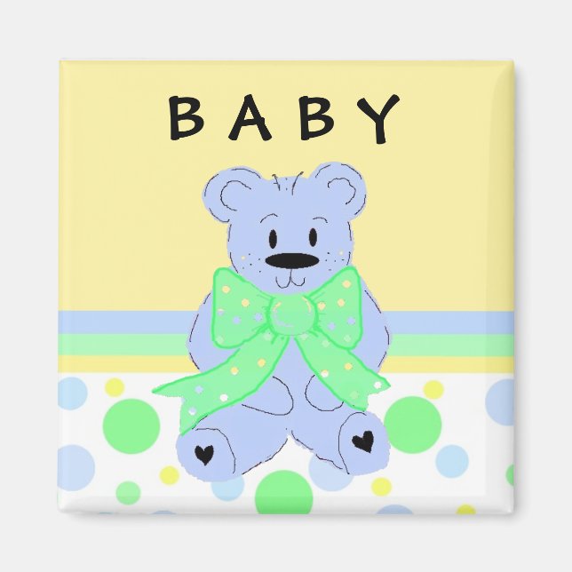 Nyfödd bebis Blue Teddybjörn Magnet (Framsidan)