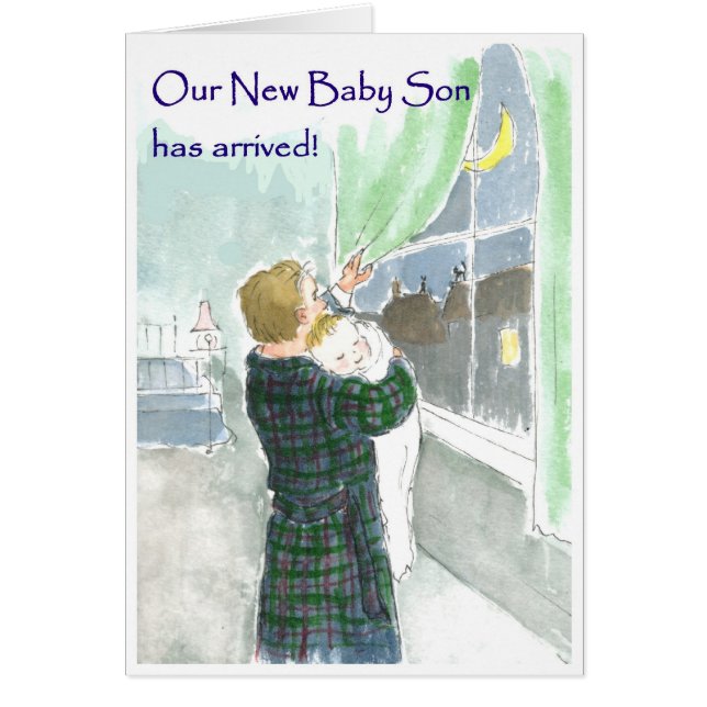 Nyfödd bebis Boy Arrival Announcement Hälsningskort (Framsidan)