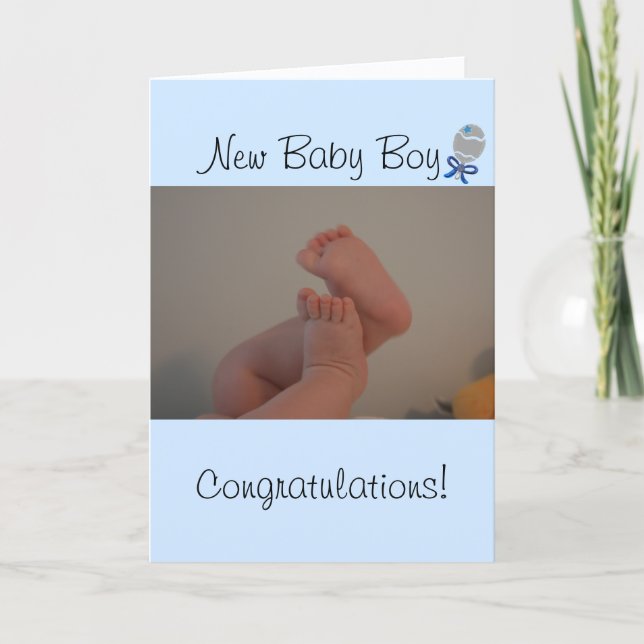Nyfödd bebis Boy Baby Feet Blue Rattle Kort (Framsida)