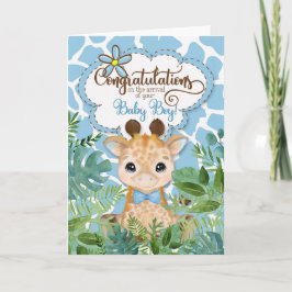 Nyfödd bebis Boy Blue Giraffe Jungle Grattis Kort
