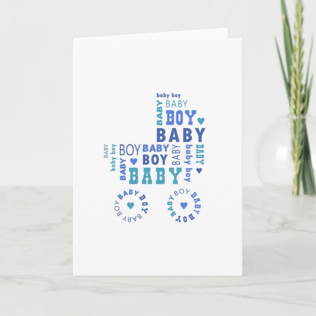 Nyfödd bebis Boy Card - Pram Typografi Meddelande (Framsida)