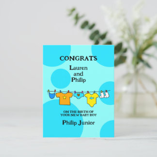 Nyfödd bebis Boy Grattiss Anpassade Card