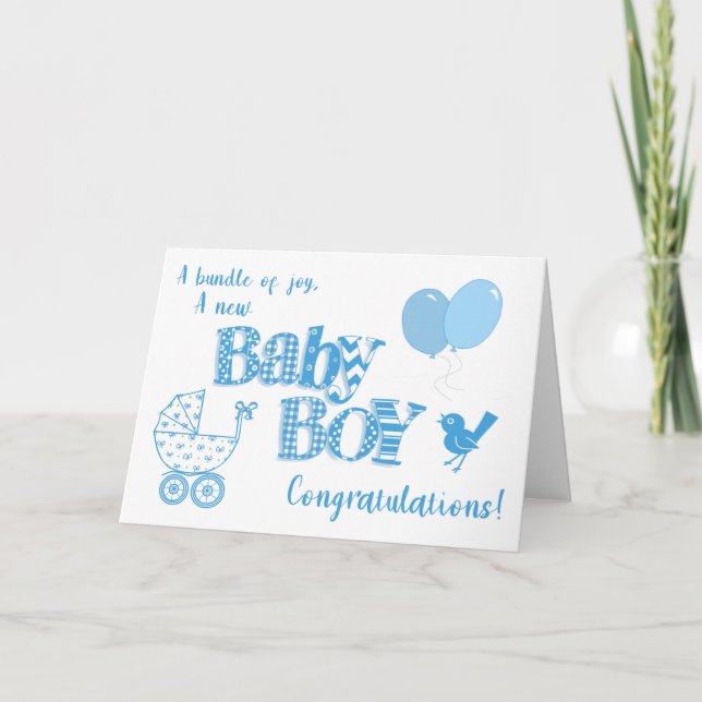 Nyfödd bebis Boy Grattiss Ballod Card Helgkort (Framsida)