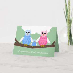 Nyfödd bebis Boy Grattiss Card med Uggla-familjen Kort