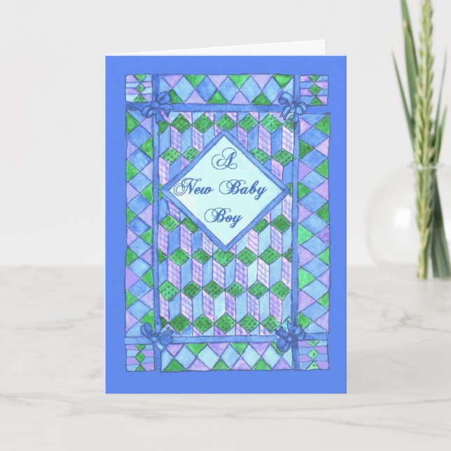 Nyfödd bebis Boy Grattiss - Cot Quilt Kort (Framsida)