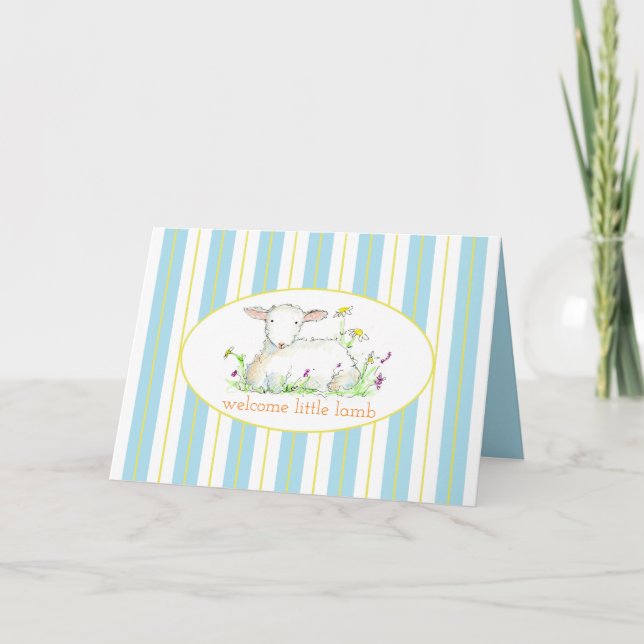 Nyfödd bebis Boy Grattiss Little Lamb Kort (Framsida)