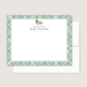 Nyfödd bebis Boy Mallard Anka Tack Stationery Anteckningskort