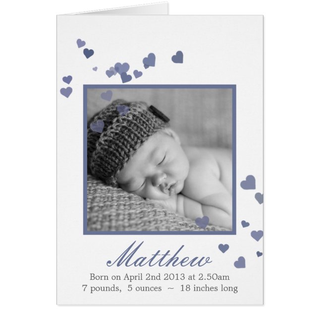 Nyfödd bebis Boy Photo Birth Announcement OBS Kort (Framsidan)