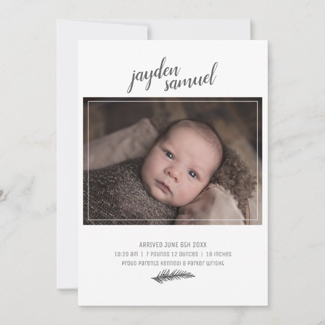 Nyfödd bebis Boy Photo Birth Meddelande (Framsida)