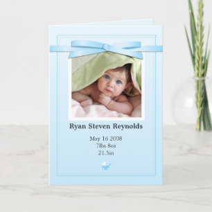 Nyfödd bebis Boy Photo Blue Announcement Card Meddelande