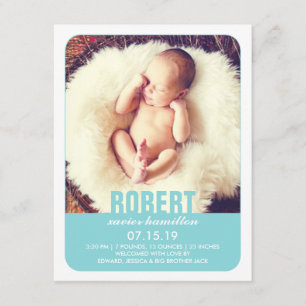 Nyfödd bebis Boy Photo Flat Announcement Meddelande