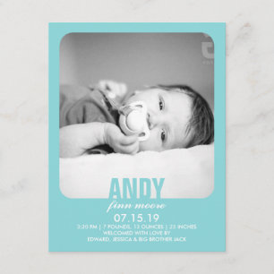 Nyfödd bebis Boy Photo Flat Announcement Meddelande