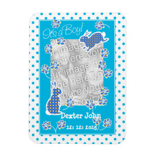 Nyfödd bebis Boy Photo Magnet, Cute Bunny Rabbits Magnet