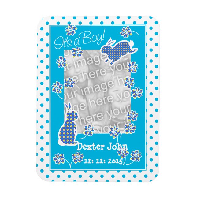 Nyfödd bebis Boy Photo Magnet, Cute Bunny Rabbits Magnet (Vertikal)
