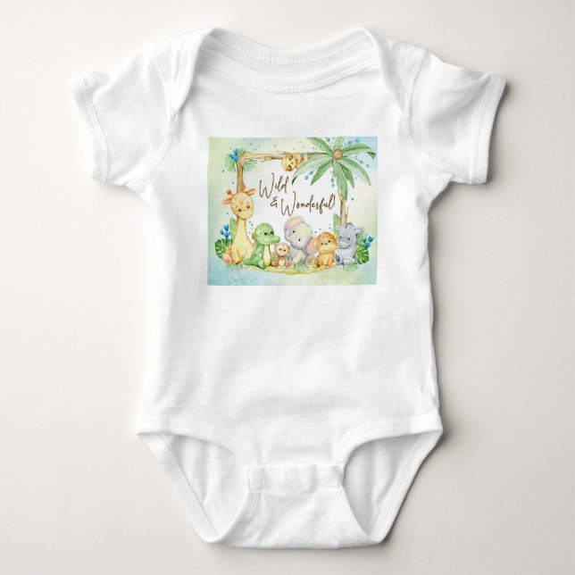 Nyfödd bebis Boy Safari Animals Vild och underbart T Shirt (Framsida)