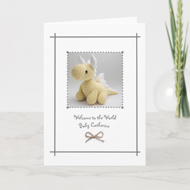 Nyfödd bebis Crochet Dragon Hälsning Card-Anpassni Kort (Framsida)