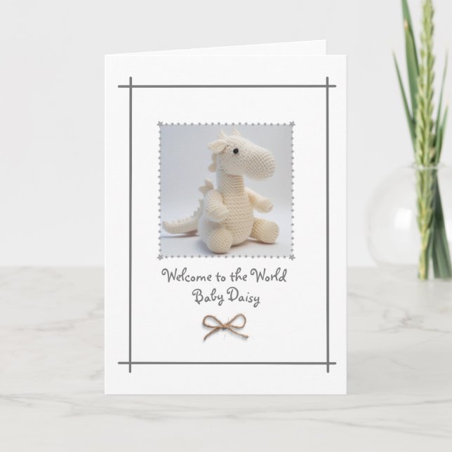Nyfödd bebis Crochet Dragon Hälsning Card-Anpassni Tack Kort (Framsida)