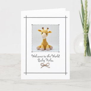 Nyfödd bebis Crochet Giraffe Hälsning Card Anpassn Tack Kort