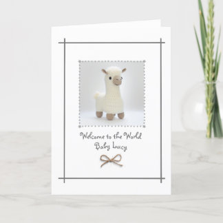 Nyfödd bebis Crochet Llama Hälsning Card Anpassnin Tack Kort