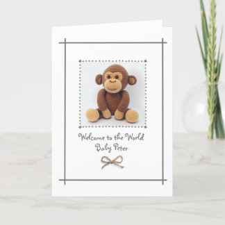 Nyfödd bebis Crochet Monkey Hälsning Card-Anpassni Tack Kort