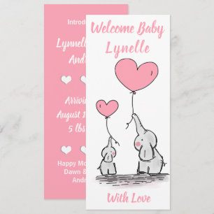 Nyfödd bebis, Cute Baby Elephants med Rosa Hearts Meddelande