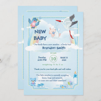 nyfödd bebis, det är en pojke inbjudningar