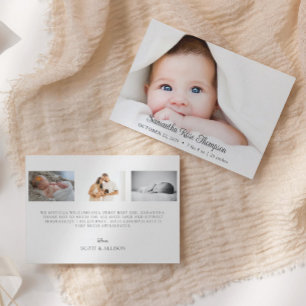 Nyfödd bebis Elegant Script Photo Birth-meddelande Inbjudningar