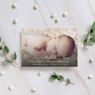 Nyfödd bebis Elegant Script Photo Birth-meddelande Inbjudningar