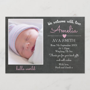 Nyfödd bebis-flickans meddelande/tackkort tack kort