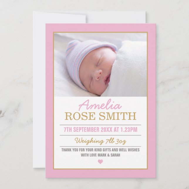 Nyfödd bebis-flickans meddelande/tackkort tack kort (Framsida)