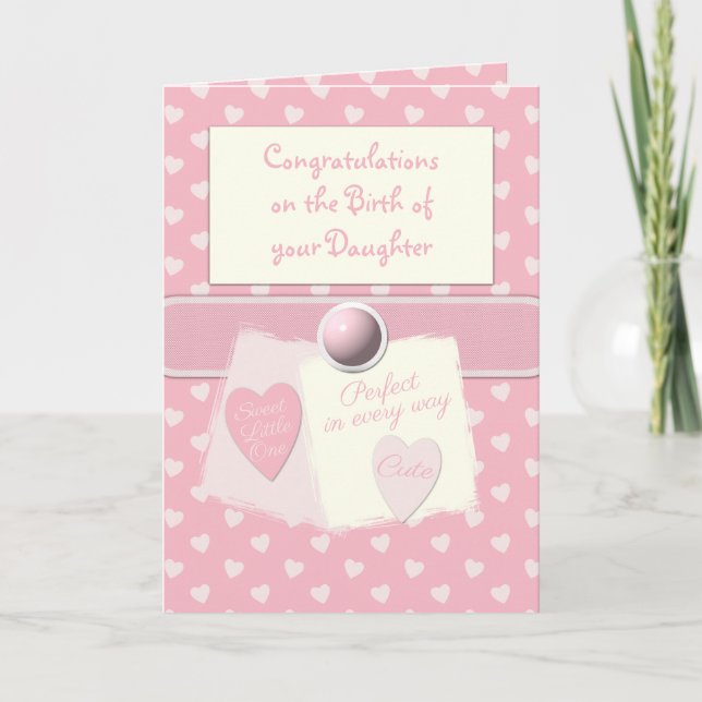 Nyfödd bebis Flickors grattis rosa Kort (Framsida)