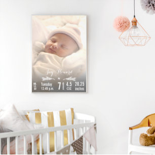 Nyfödd bebis-foto med Baby Stats Gräs Gren och Stj Fototryck