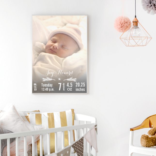 Nyfödd bebis-foto med Baby Stats Gräs Gren och Stj Fototryck (Skapare uppladdad)