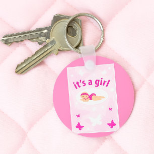 Nyfödd bebis Girl Announcement Nyckelring