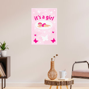Nyfödd bebis Girl Announcement Poster