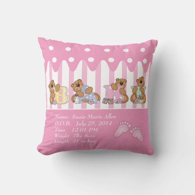 Nyfödd bebis Girl Bears Kudde (Framsida)