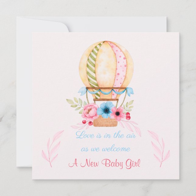 Nyfödd bebis Girl Birth Notice Julkort (Framsida)