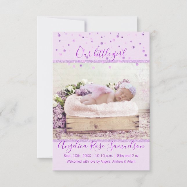 Nyfödd bebis Girl Birth Stats Lavender Lilac | PHO Meddelande (Framsida)